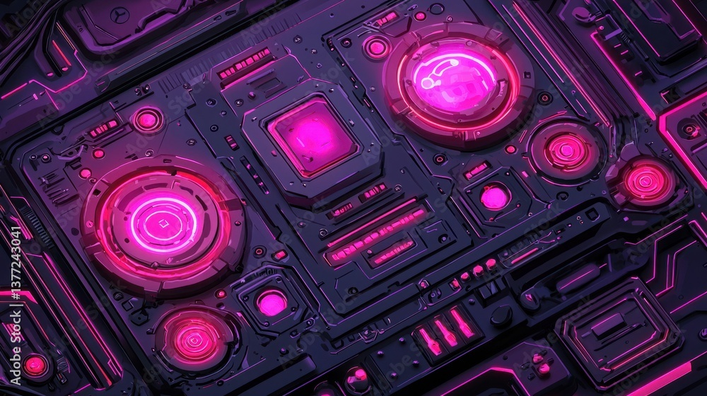 Poster futuristic digital interface with neon pink accents and high-tech design elements for ai and computa