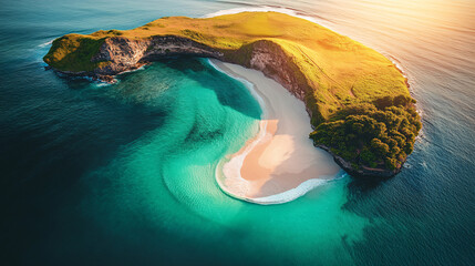 Aerial view of tropical beach and turquoise waters creating a calm and exotic landscape background