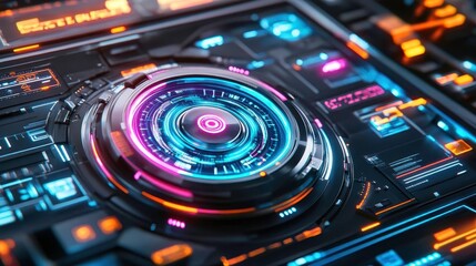 Fototapeta premium Futuristic Tech Interface; Neon HUD Design - Cyberpunk aesthetic