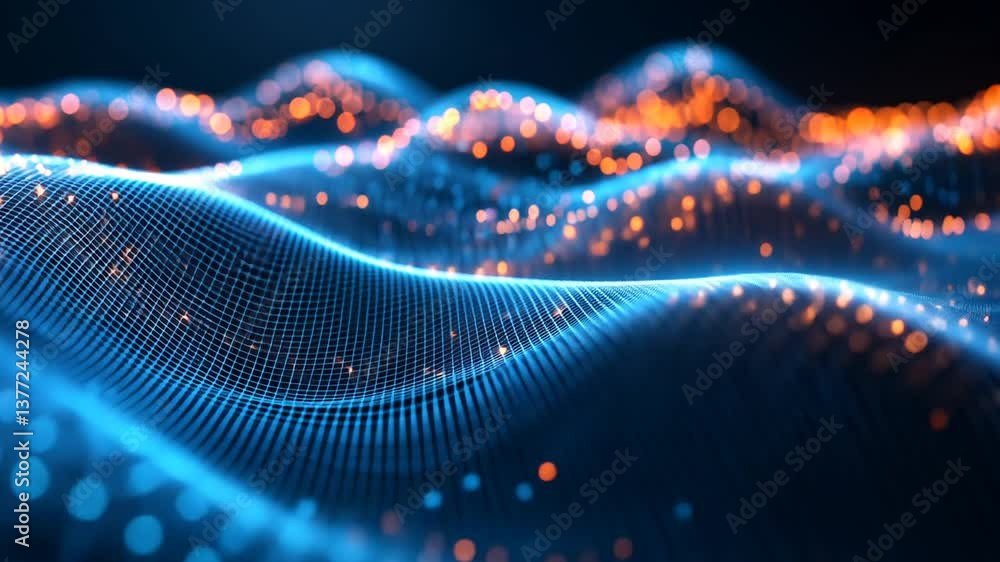 Poster abstract digital landscape with glowing particles and network connections background