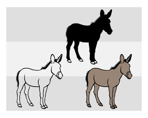 Donkey SVG Silhouette Bundle, Animal Svg, Donkey Silhouette, Donkey Svg Files, Donkey Clipart, Donkey Png, Donkey monogram, Split Monogram, Circle Monogram,