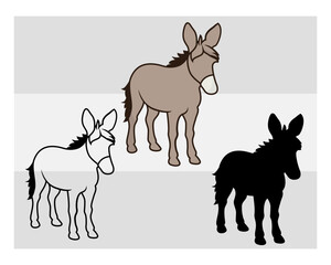 Donkey SVG Silhouette Bundle, Animal Svg, Donkey Silhouette, Donkey Svg Files, Donkey Clipart, Donkey Png, Donkey monogram, Split Monogram, Circle Monogram,