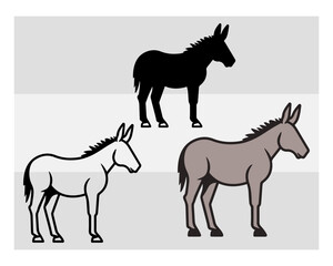 Fototapeta premium Donkey SVG Silhouette Bundle, Animal Svg, Donkey Silhouette, Donkey Svg Files, Donkey Clipart, Donkey Png, Donkey monogram, Split Monogram, Circle Monogram,