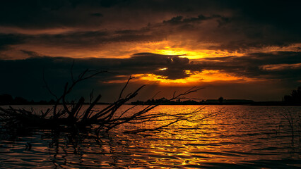 Lake on an autumn evening. Autumn landscape. Background for relax.