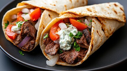 Delicious Plate of Tacos Surrounded by Fresh Ingredients and Fork
