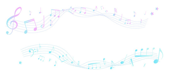 レトロな遠近感のある楽譜のフレームイラスト　五線譜　背景イラスト　音符、休符、音楽記号のイラスト