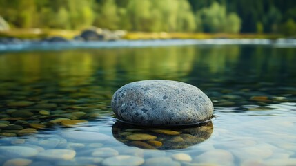 A simple nature scene with a single rock in a tranquil environment.
