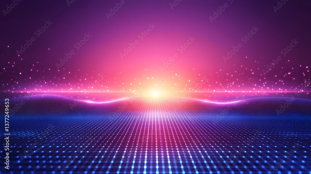 Poster abstract visualization of a futuristic illuminated digital data landscape