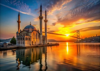 Obraz premium Istanbul Ortaköy Mosque Sunrise: Golden Light on Bosphorus