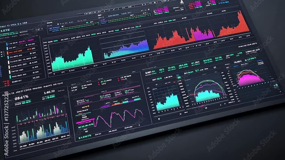 Aufkleber abstract digital data visualization on screen showing stock market trading analysis
