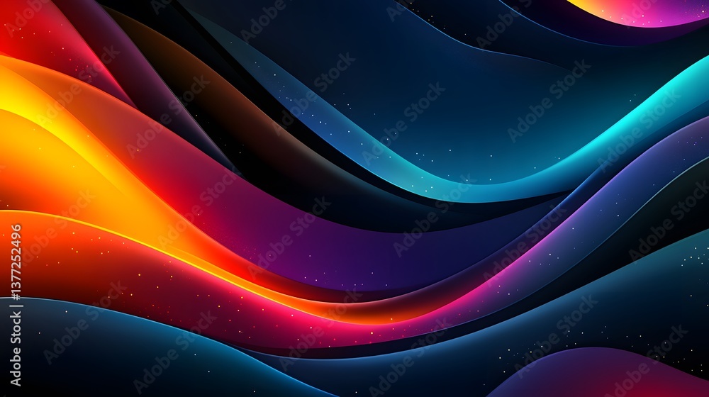 Poster abstract image featuring colorful flowing curved lines of varying hues