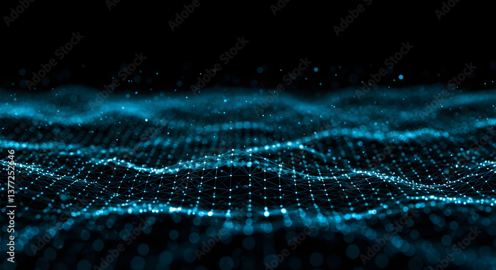 Poster abstract blue digital wave background futuristic technology and data visualization
