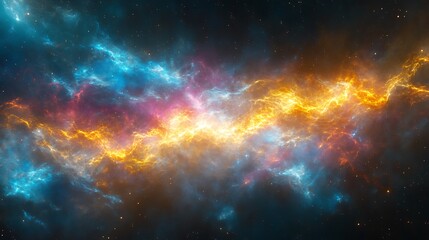 Naklejka premium Cosmic Nebula with Fiery Cloudscape.