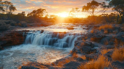 Fototapeta premium Sunset Waterfall in Australian Outback