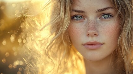 Radiant Natural Blonde Beauty Portrait with Soft Bokeh Background