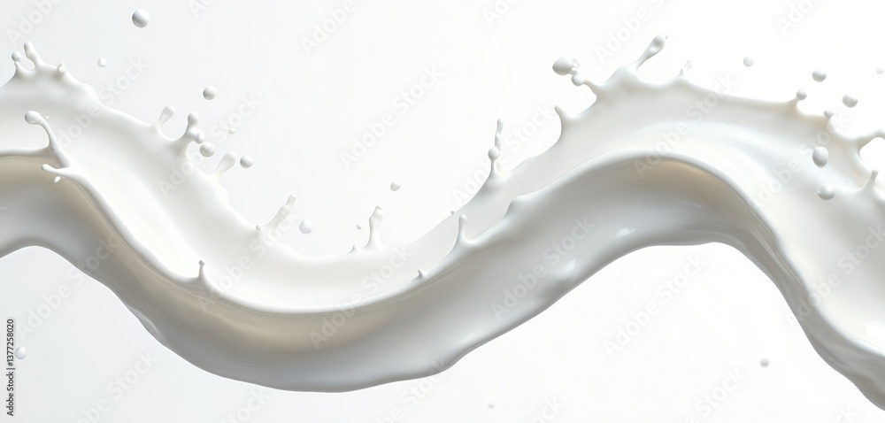 Poster dynamic milk splash twist shape. dairy product wave with droplets isolated on white background. liqu