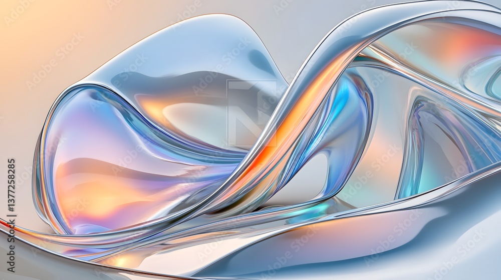 Poster abstract flowing forms with iridescent colors create a beautiful design