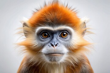 Obraz premium Langur Monkey Portrait, Isolated on White Background - Wildlife Stock Photo