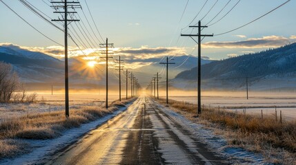 Sunrise on a winter country road