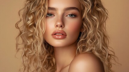 Fototapeta premium Stunning Model with Golden Blonde Curls and Soft Natural Beauty