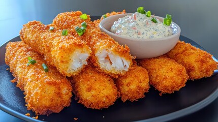 Deliciously Crispy Fried Fish and Chips Served with Tartar Sauce Dip