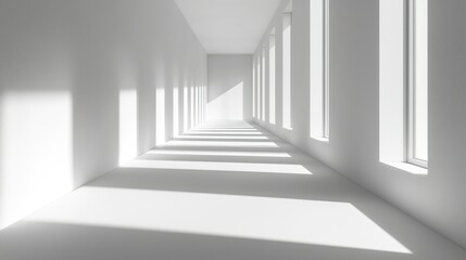 Obraz premium Empty white hallway with sunlight shadows