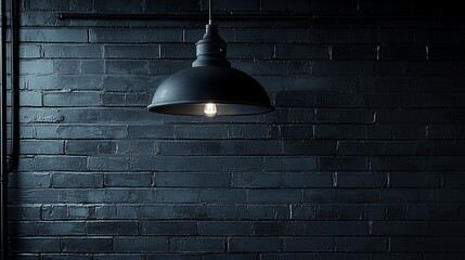 Dark Moody Metal Pendant Light Against Brick Wall