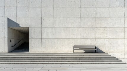Modern concrete steps, passageway, bench