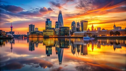 Fototapeta premium London Skyline Silhouette Reflection - Cityscape at Dusk Stock Photo