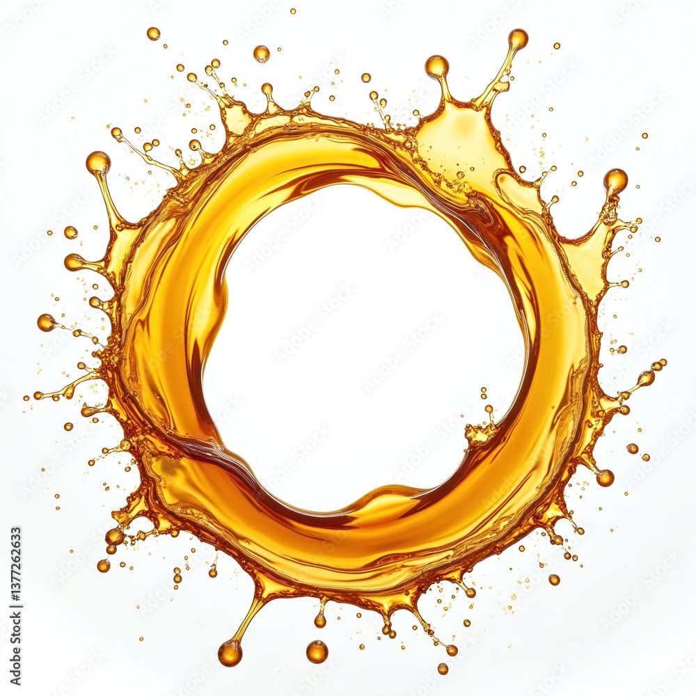 Aufkleber splashes of oily liquid arranged in circle on white background. liquid dripped, yellow olive color. 