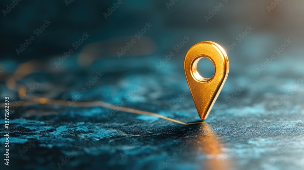 Aufkleber golden location pin on water. 3d navigation pointer for business address and map positioning. abstra