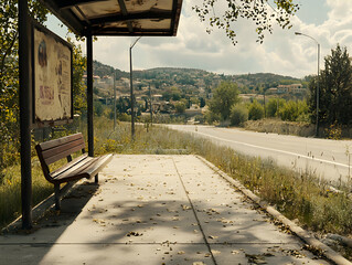 Empty Bus Stop on a Sunny Country Road