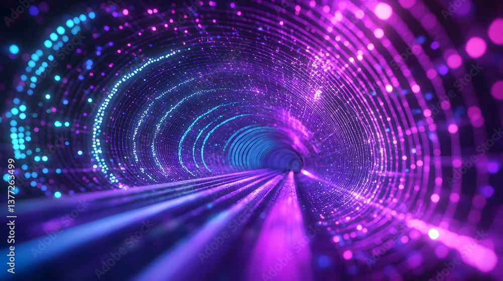 Poster dynamic abstract data flow glowing particles background wallpaper futuristic tunnel environment digi
