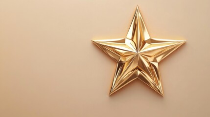 Obraz premium Elegant golden star on minimalistic beige background with smooth shadows