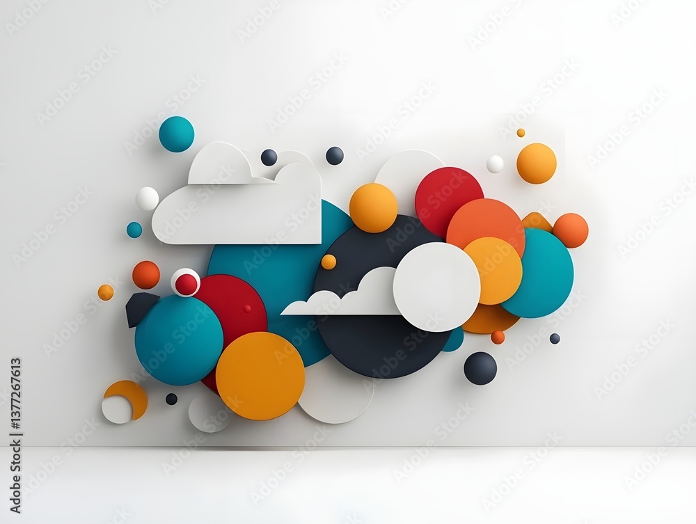 Poster a digital featuring an abstract composition of various geometric shapes and forms in a vibrant color