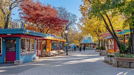 A bright and cheerful scene at Vienna Prater amusement park, blending classic rides with a relaxing morning atmosphere.