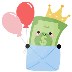 Cute banknote money, Savings, Money character. Finance decoration 