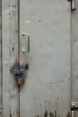 A rusty door with a gold lock and a padlock