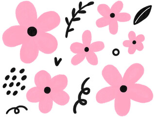 Pink Flower Illustration, Marker Textured, Drawing, Design Element