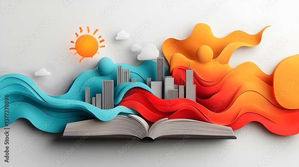 Poster a dynamic digital inspired scene where shimmering data currents flow from an open book intertwining 