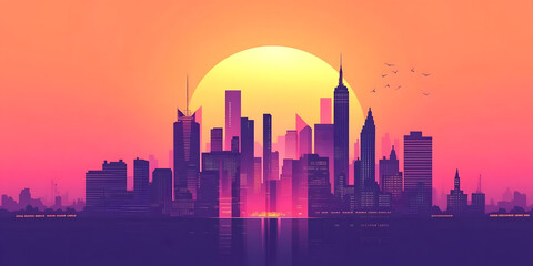 Obraz premium Flat City Skyline Illustration Background