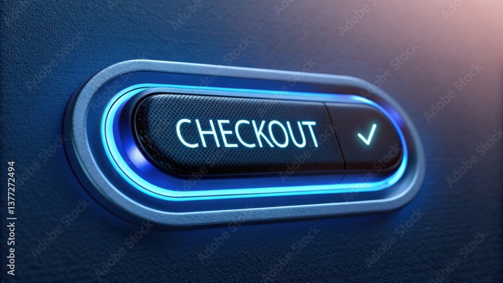 Poster a glowing checkout button with a sleek design, highlighting the word 