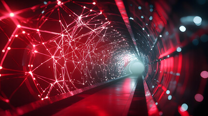 Dynamic neural network flows digital tunnel abstract wallpaper futuristic background immersive perspective ai technology