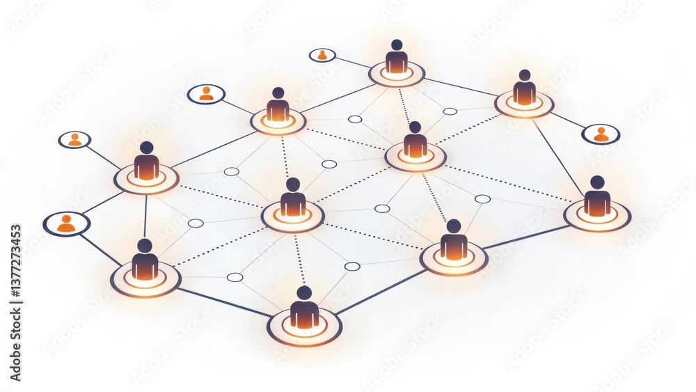 Poster a network diagram illustrating interconnected figures, symbolizing collaboration and communication i