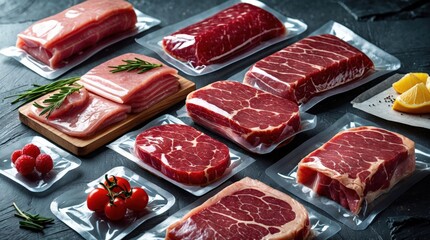 Vacuum-Sealed Meat: Beef & Pork Steaks,Ready for Cooking