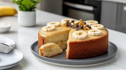 Deliciously Moist Banana Cake with Perfectly Sliced Portion Displayed