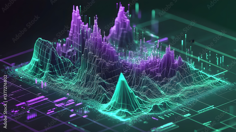 Poster augmented reality visualization of data waves digital space 3d graphics background dynamic wallpaper