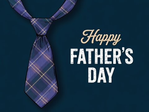 Father's Day card featuring a plaid tie on a dark background.