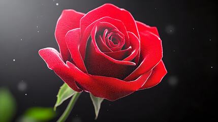 Close Up of a Dew Kissed Red Rose on Dark Background