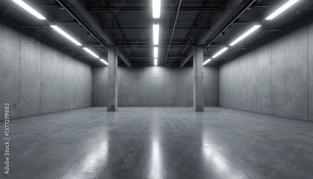 Poster minimalistic studio with bright lights. empty concrete studio. modern interior with bright lights. h